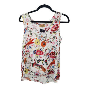 Piko 1988 Floral Bird Print Tank Top Womens Small Sleeveless Colorful Rayon